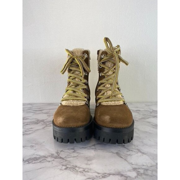 Steve Madden Women's Aniko Faux Suede Lace Up Ankle Boots 7.5 Chestnut Suede - Picture 2 of 8